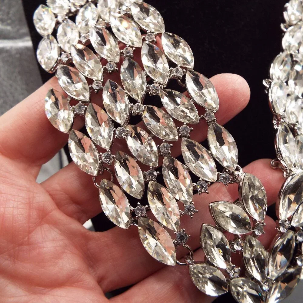 OSCAR WORTHY MASSIVE CRYSTAL MARQUISE & TEARDROP RHINESTONES NECKLACE SET B - Picture 6 of 8